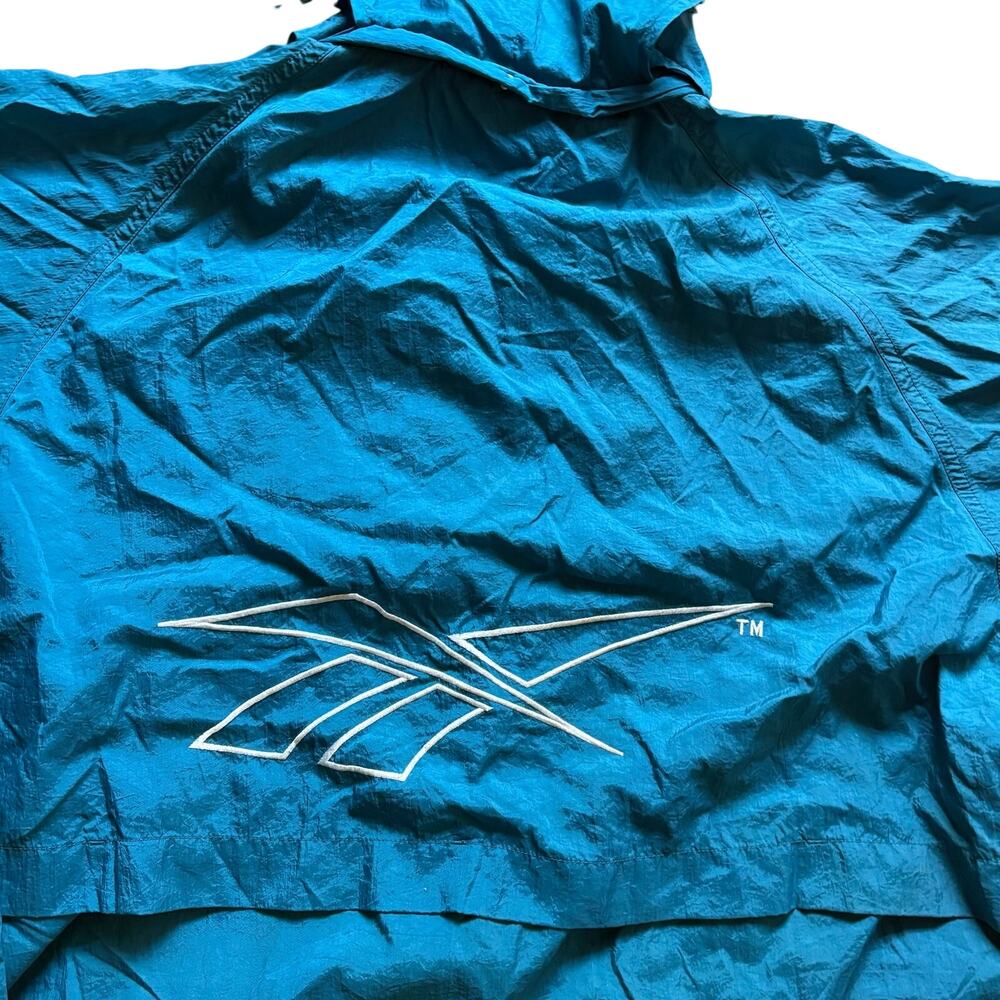 Reebok Teal Blue Full Zip Nylon Windbreaker Jacket Big Logo Back‎ 90's Vintage - Picture 6 of 9